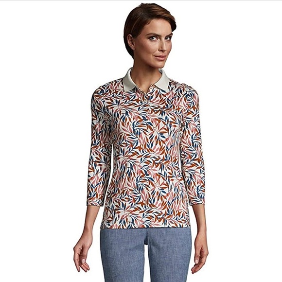Lands' End Tops - Lands' End Women's Supima Cotton 3/4 Sleeve Polo Shirt